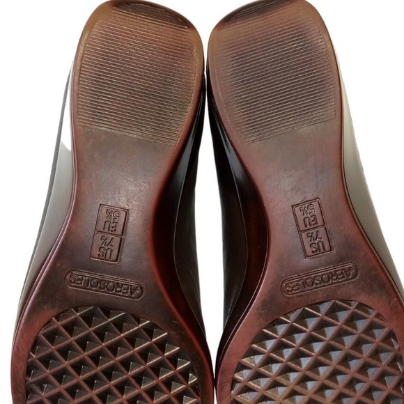 AEROSOLES Shoes  wms 7 1/2  Brown Leather  Slip-On Final  Exam  Wedge Heel  EXC - Picture 6 of 12